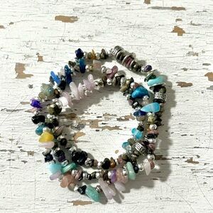 Gemstone Chip Triple Wrap Bracelet | Fluorite Aquamarine Rose Quartz